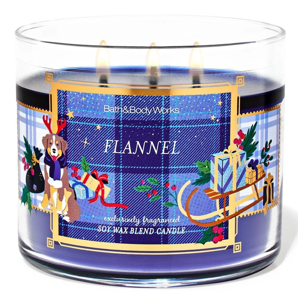 Bath & Body Works Flannel 3 Wick Candle with Decorative Lid
